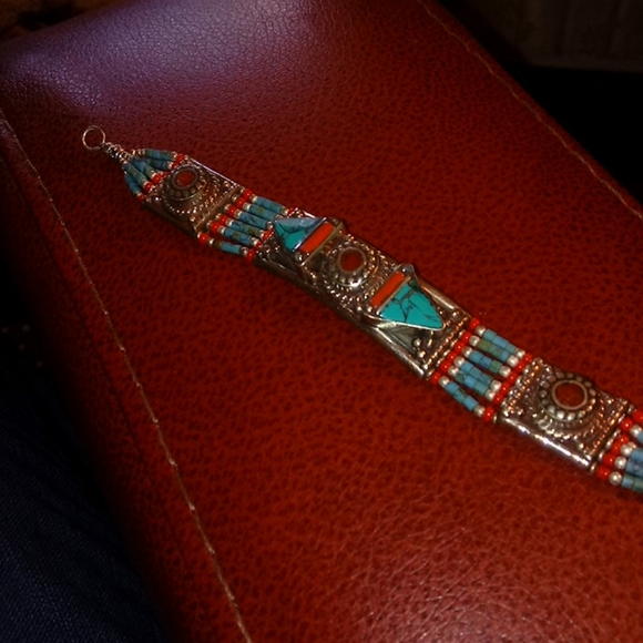 SOLD.  TURQUOISE/CORAL BRACELET - Picture 4 of 4
